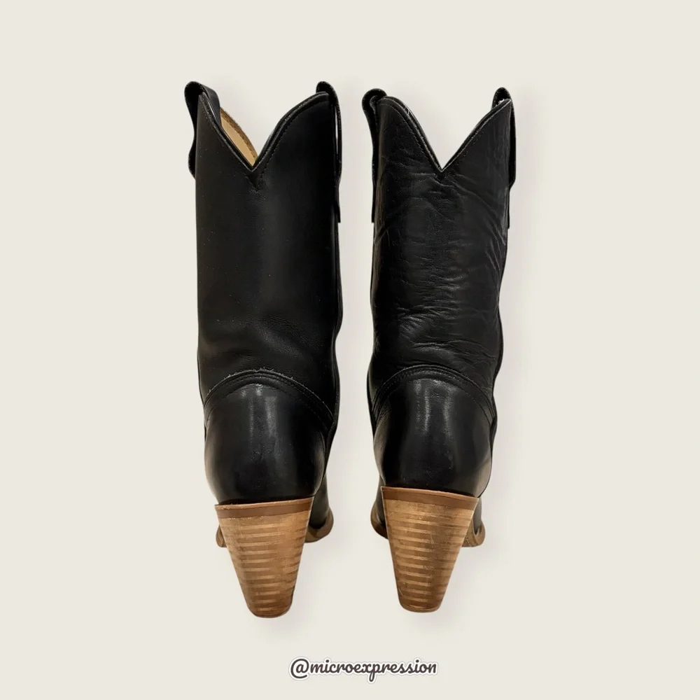 1960’s Frye Vintage Leather Pull On Black Heeled Cowboy Western Festival Bootie